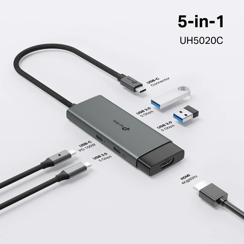 مقوّي شبكة TP-Link UH5020C USB Type-C 5-in-1 Hub — صورة 4