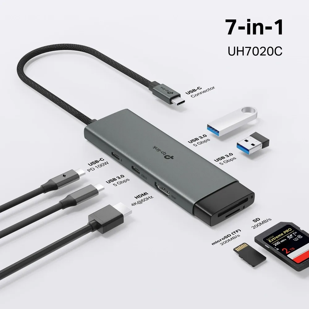 مقوّي شبكة TP-Link UH7020C USB Type-C 7-in-1 Hub — صورة 4